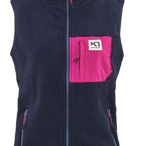 Kari Traa Rothe Fleece Vest Dark Navy Blue and Bright Pink M Medium